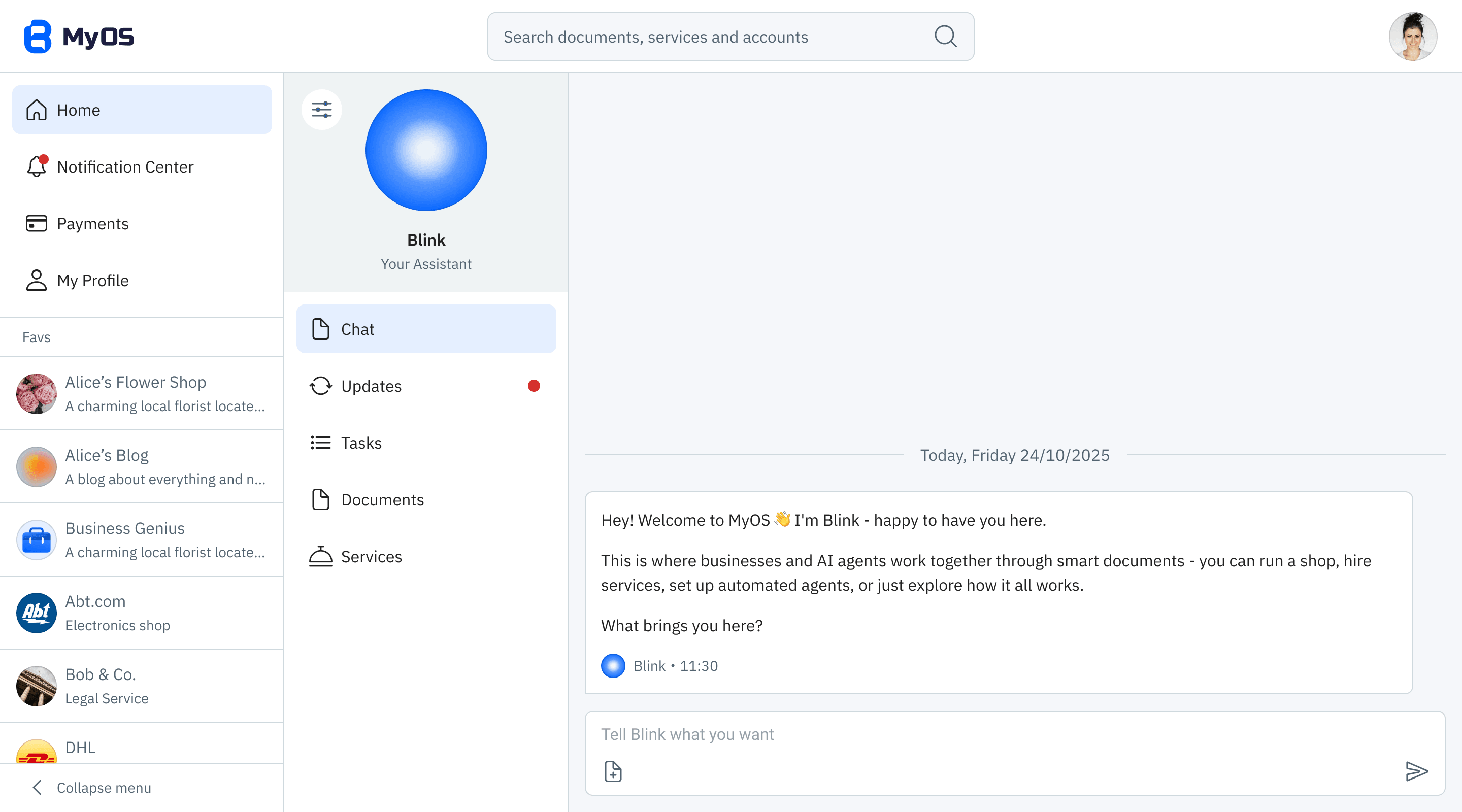 MyOS interface screenshot
